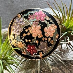 Vintage  Flower Cloisonne  Scarf Clip Gold Tone